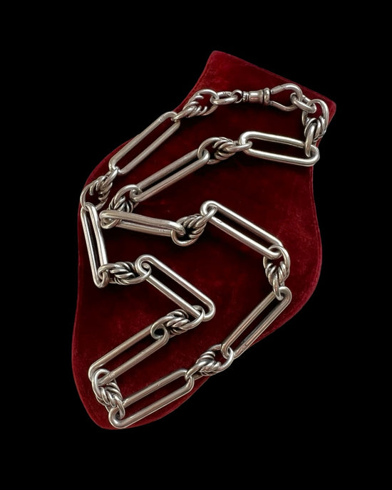 ANTIQUE SILVER PAPERCLIP & LOVERS KNOT CHAIN