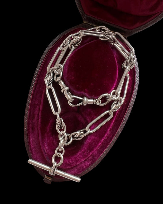 VICTORIAN SILVER PAPERCLIP & LOVERS KNOT ALBERT CHAIN