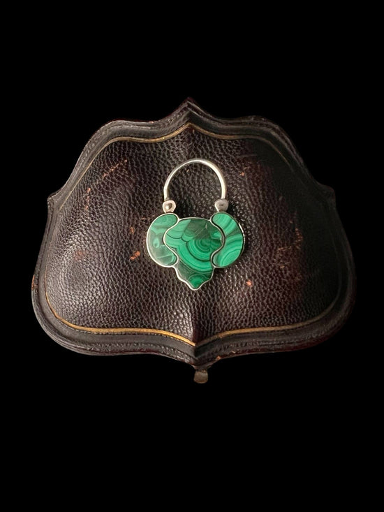VICTORIAN MALACHITE & SILVER PADLOCK PENDANT