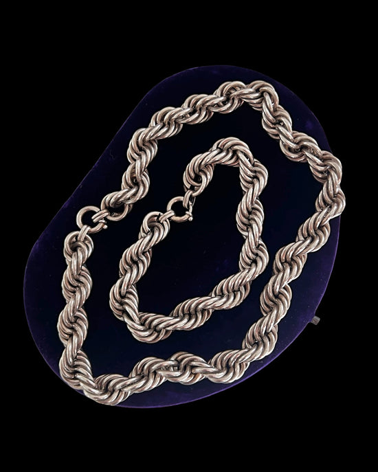 SUPER CHUNKY VINTAGE SILVER TWIST CHAIN & BRACELET SET