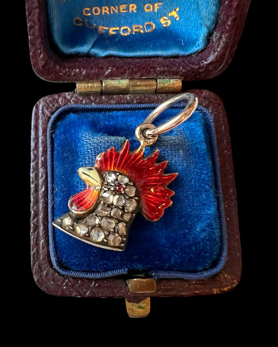 VICTORIAN DIAMOND & ENAMEL COCKEREL PENDANT