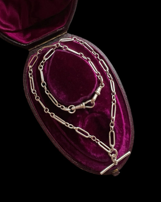 ANTIQUE FINE SILVER PAPERCLIP ALBERT CHAIN