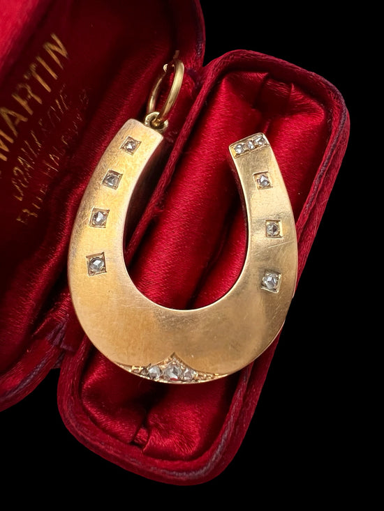 VICTORIAN 18CT GOLD & DIAMOND HORSESHOE PENDANT