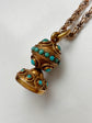 VICTORIAN 15CT GOLD & TURQUOISE INTAGLIO FOB PENDANT