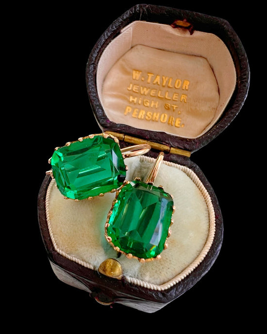 EARLY VICTORIAN GREEN PASTE EARRINGS