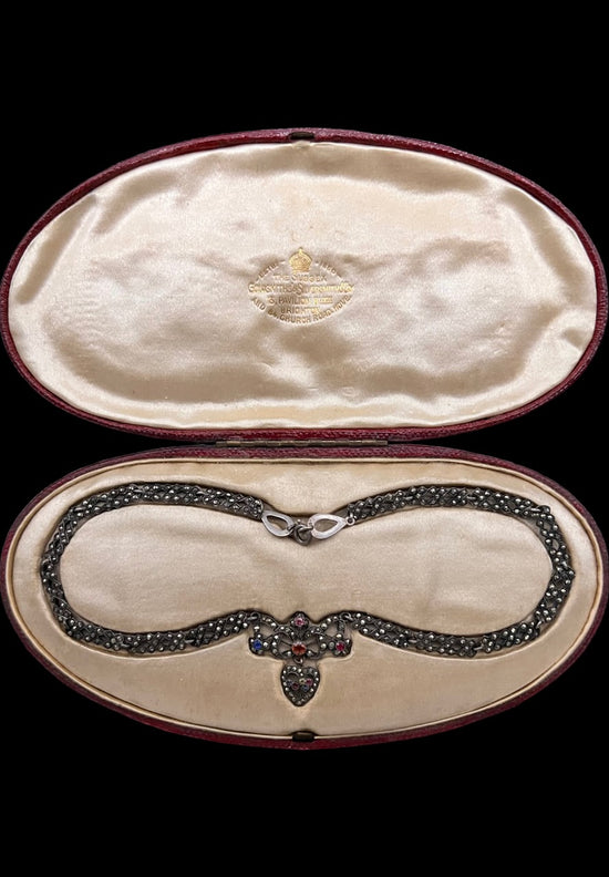 EDWARDIAN MARCASITE & PASTE HEART NECKLACE