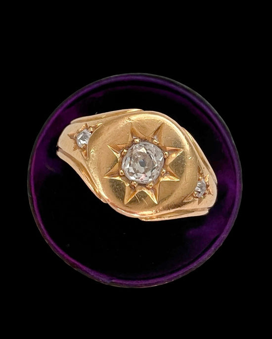 VICTORIAN 18CT GOLD & DIAMOND STAR SET SIGNET RING