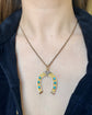LARGE 18CT GOLD TURQUOISE & DIAMOND HORSESHOE PENDANT