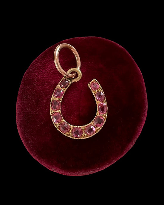 ANTIQUE NATURAL RUBY & 18CT GOLD HORSESHOE PENDANT