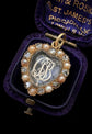 VICTORIAN MONOGRAM ROCK CRYSTAL HEART WITH DIAMOND & PEARL SURROUND