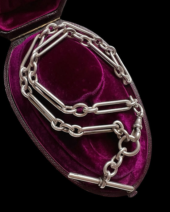 LATE VICTORIAN CHUNKY SILVER PAPERCLIP ALBERT CHAIN