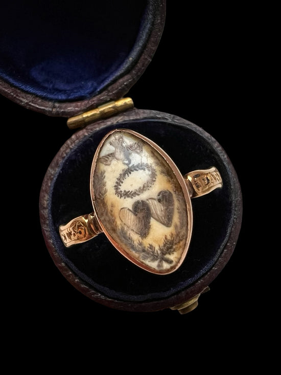 GEORGIAN DOVE & DOUBLE HEART NAVETTE SEPIA RING