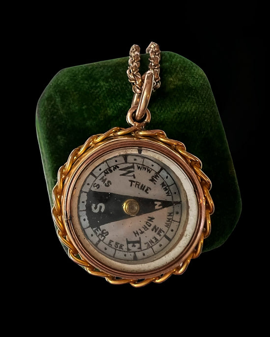 ANTIQUE 9CT GOLD & BLOODSTONE COMPASS PENDANT