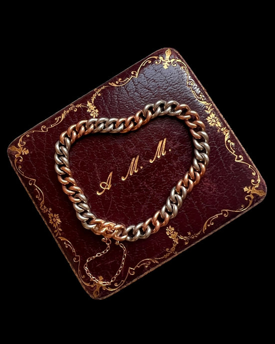 ANTIQUE 15CT GOLD & PLATINUM BICOLOUR CURB CHAIN BRACELET