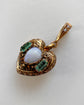 ANTIQUE 15CT GOLD ENGRAVED HEART SET WITH OPAL & EMERALD