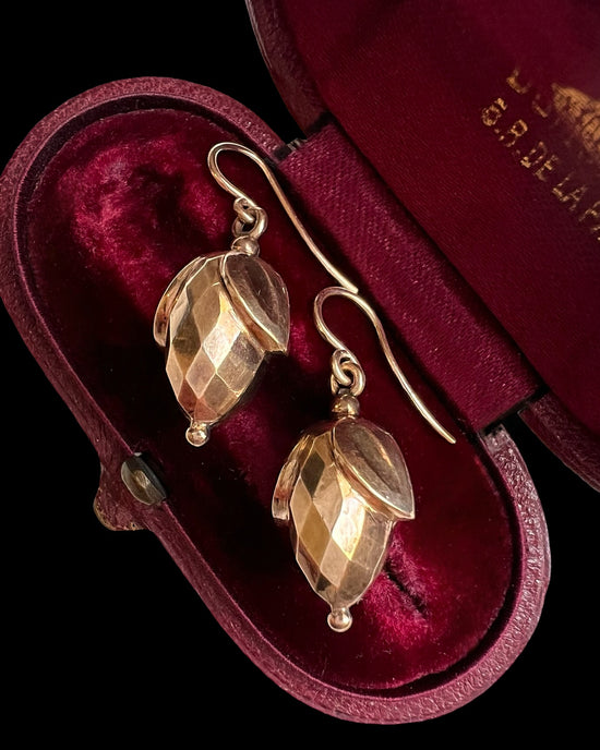 VICTORIAN FACETED GOLD ACORN EARRINGS