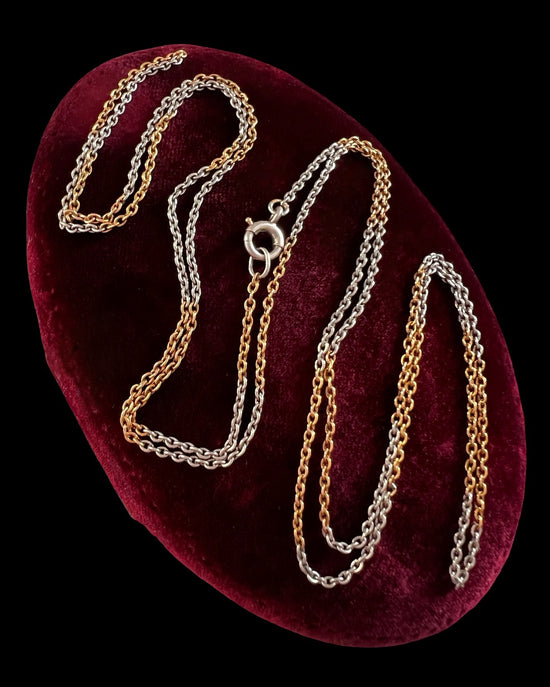 ANTIQUE 18CT GOLD & PLATINUM BI COLOUR MICRO BELCHER CHAIN