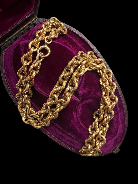 19TH CENTURY 14CT GOLD LOVERS KNOT & REEDED BELCHER CHAIN