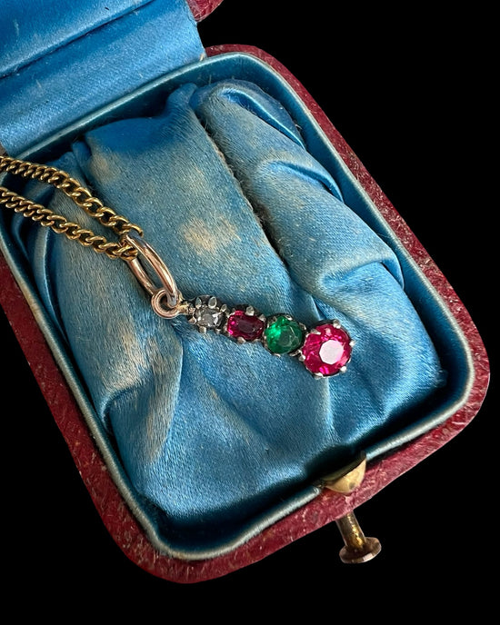 19TH CENTURY DIAMOND, RUBY & EMERALD PENDANT