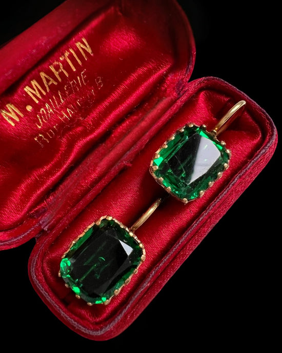 EARLY VICTORIAN GREEN PASTE EARRINGS