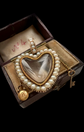 EARLY 19TH CENTURY PEARL & ROCK CRYSTAL HEART LOCKET WITH PADLOCK & KEY