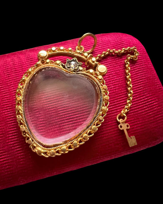 VICTORIAN 15CT GOLD HEART PADLOCK & KEY PENDANT