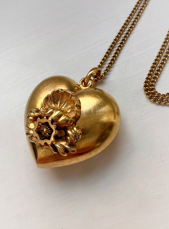 19TH CENTURY LARGE 18CT GOLD PUFFY HEART PENDANT