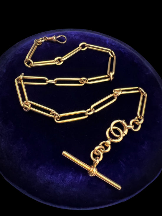 ANTIQUE 18CT GOLD PAPERCLIP ALBERT CHAIN