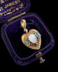 ANTIQUE 15CT GOLD ENGRAVED HEART SET WITH OPAL & EMERALD