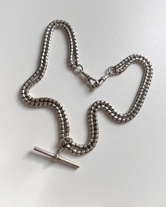 ANTIQUE SILVER SNAKE LINK ALBERT CHAIN