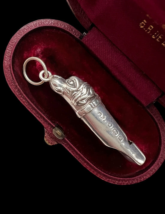 VICTORIAN SILVER DOGS HEAD WHISTLE PENDANT