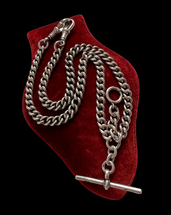 ANTIQUE CLASSIC SILVER CURB ALBERT CHAIN