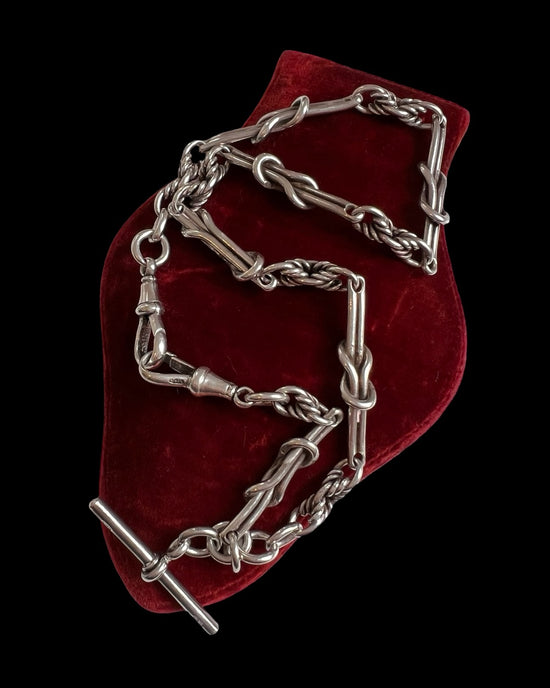 ANTIQUE SILVER LOVERS KNOT ALBERT CHAIN