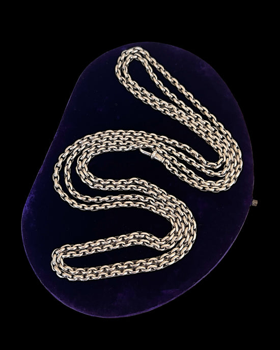 ANTIQUE SUPER LONG SILVER FLAT BELCHER GAURD CHAIN