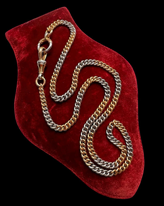 ANTIQUE 18CT GOLD & PLATINUM BI-COLOUR CURB CHAIN