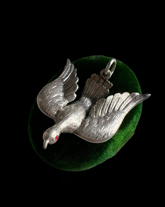 LARGE VICTORIAN SILVER DOVE PENDANT