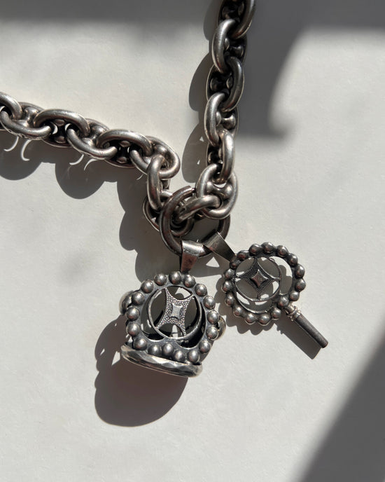 DUTCH 20TH CENTURY SILVER CHATELAINE FOB & KEY SET