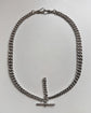 HEAVY ANTIQUE SILVER CURB ALBERT CHAIN WITH TBAR