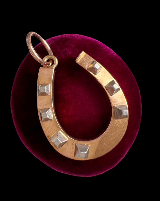 VICTORIAN 18CT GOLD MIXED METAL HORSESHOE PENDANT