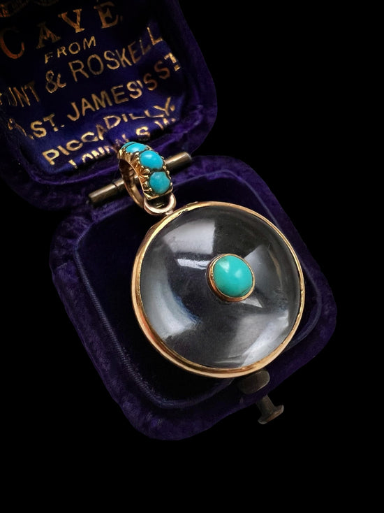 VICTORIAN GLASS LOCKET WITH TURQUOISE BAIL