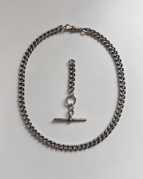 ANTIQUE CHUNKY SILVER CURB ALBERT CHAIN