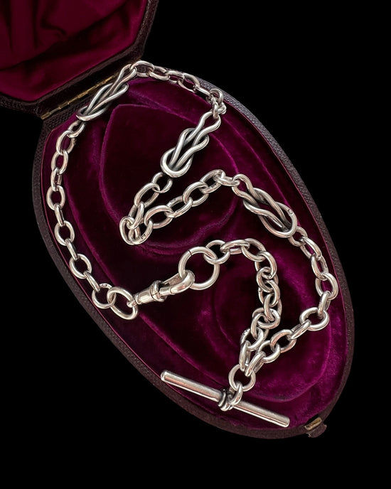 VICTORIAN LOVERS KNOT & CABLE LINK SILVER ALBERT CHAIN
