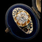 19TH CENTURY DIAMOND RING WITH BLACK ENAMEL SCROLL BAND