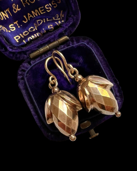 VICTORIAN FACETED GOLD ACORN EARRINGS
