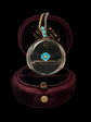 VICTORIAN GLASS LOCKET WITH PANSY FLOWER CENTRE & TURQUOISE BAIL