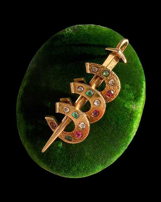 ANTIQUE TRIPLE HORSESHOE & NAIL PENDANT