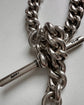 HEAVY ANTIQUE SILVER CURB ALBERT CHAIN WITH TBAR