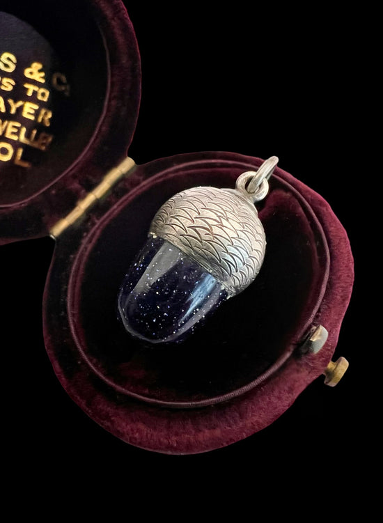 VICTORIAN SILVER AND GOLDSTONE ACORN PENDANT