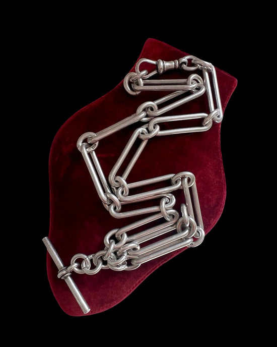 ANTIQUE SILVER PAPERCLIP ALBERT T-BAR CHAIN