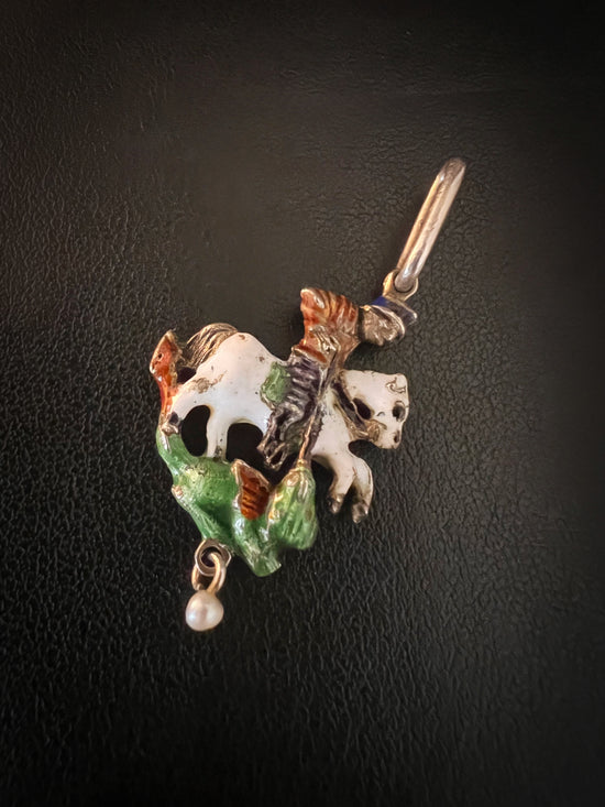 19TH CENTURY GEORGE & THE DRAGON ENAMEL PENDANT
